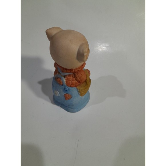 Vintage Jasco Bisque Farmer Pig Ringing Bell 4" Tall - Picture 3 of 5